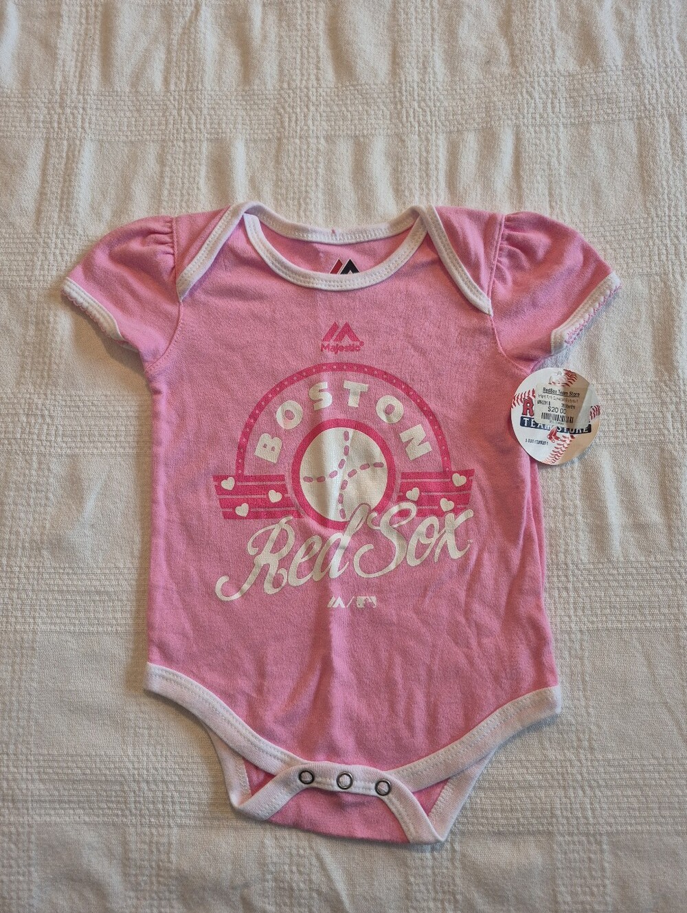 Majestic girls 3/6 months pink body suit, has hole on inside collar, NWT